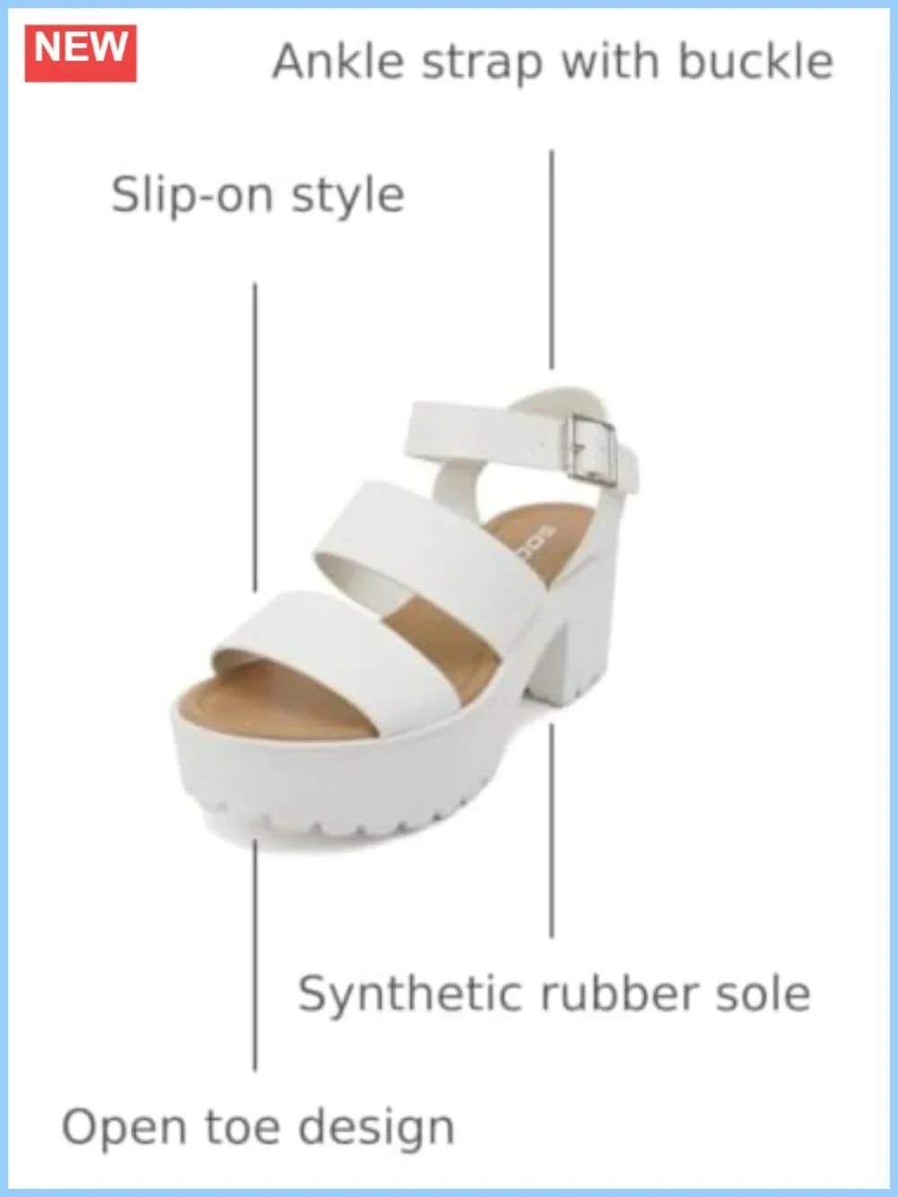 Open Toe Lug Sole Block Heel Sandals with Ankle Strap